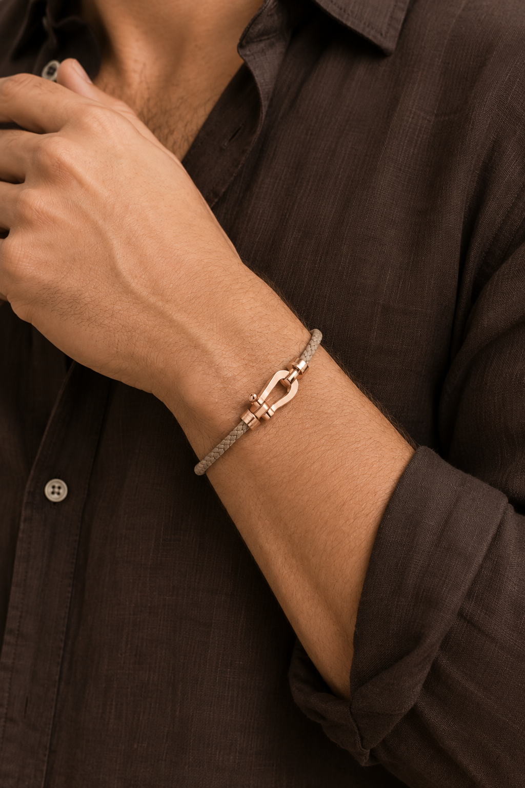 Pulseira Capri Náutica Castanho Claro/Ouro Rosa