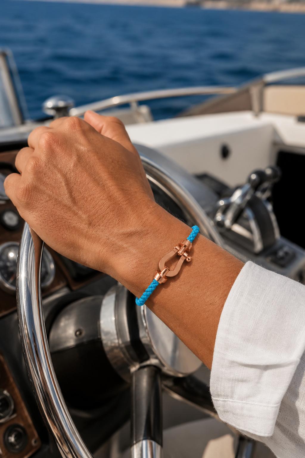 Pulseira Capri Náutica Azul Claro/Ouro Rosa